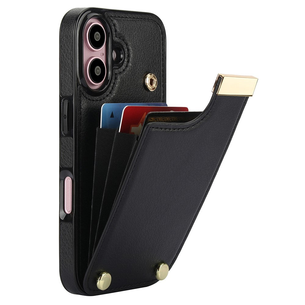 Til iPhone 16 Cover TPU+PU Læder Hardware Dekoration Telefoncover med Kortlomme