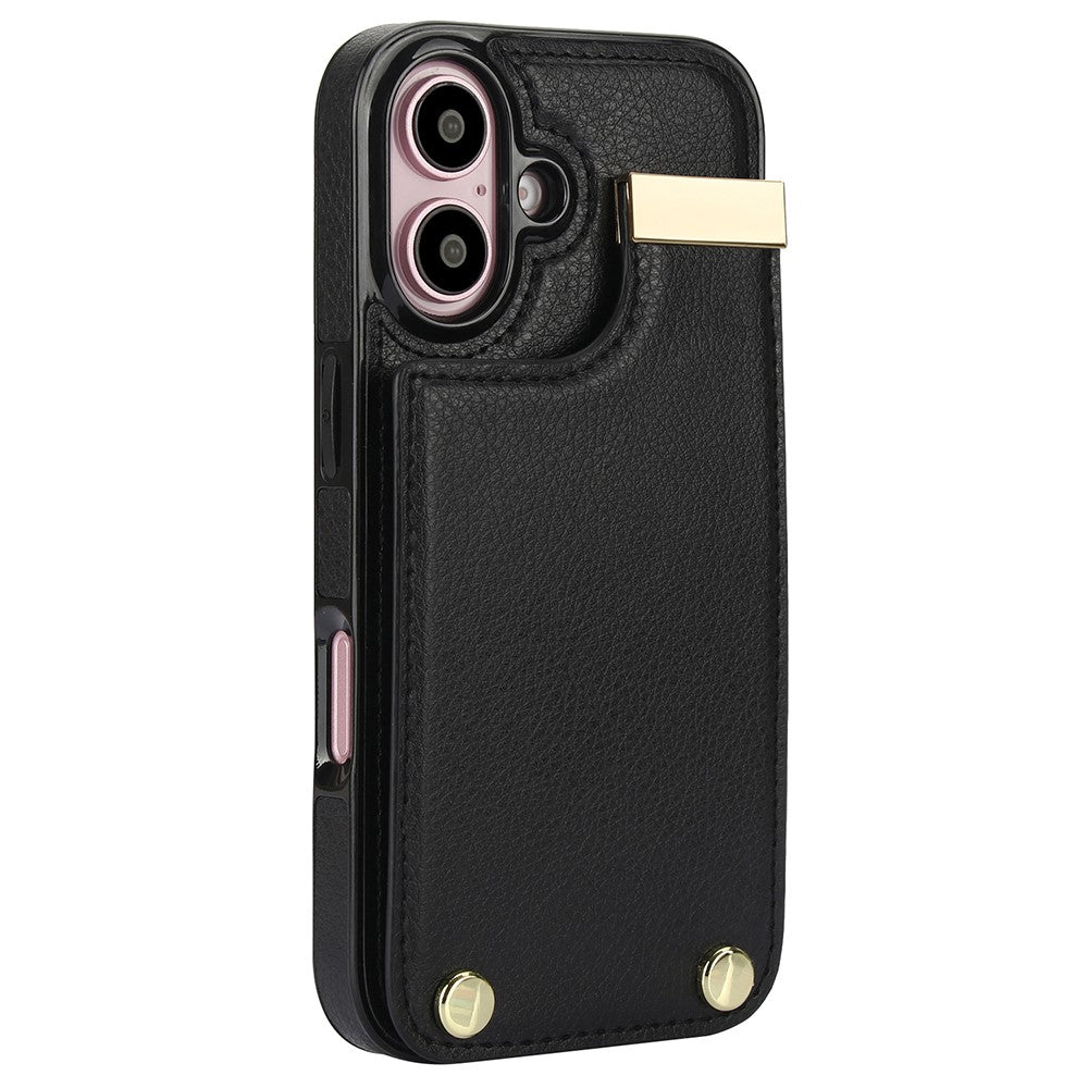 Til iPhone 16 Cover TPU+PU Læder Hardware Dekoration Telefoncover med Kortlomme