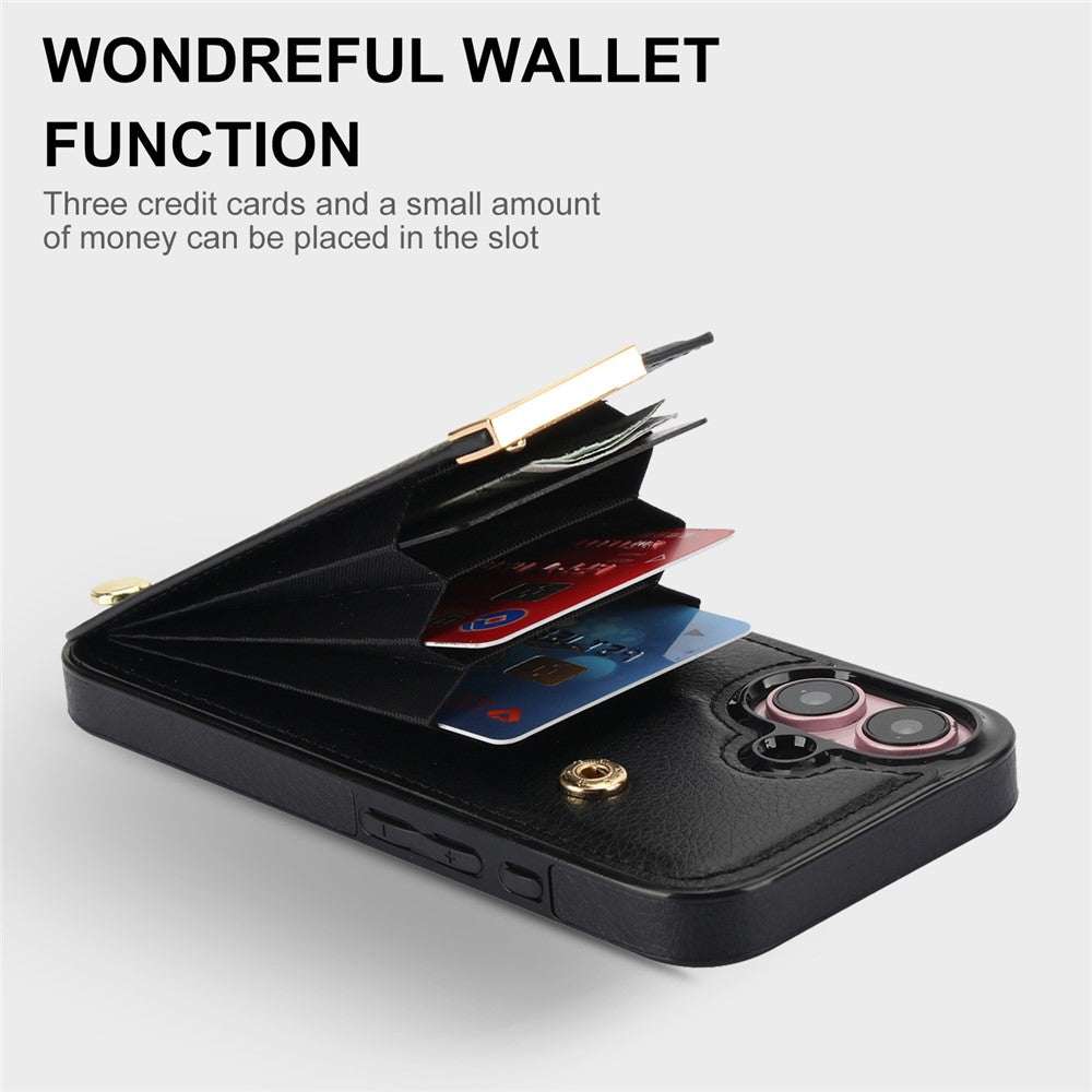 Til iPhone 16 Cover TPU+PU Læder Hardware Dekoration Telefoncover med Kortlomme