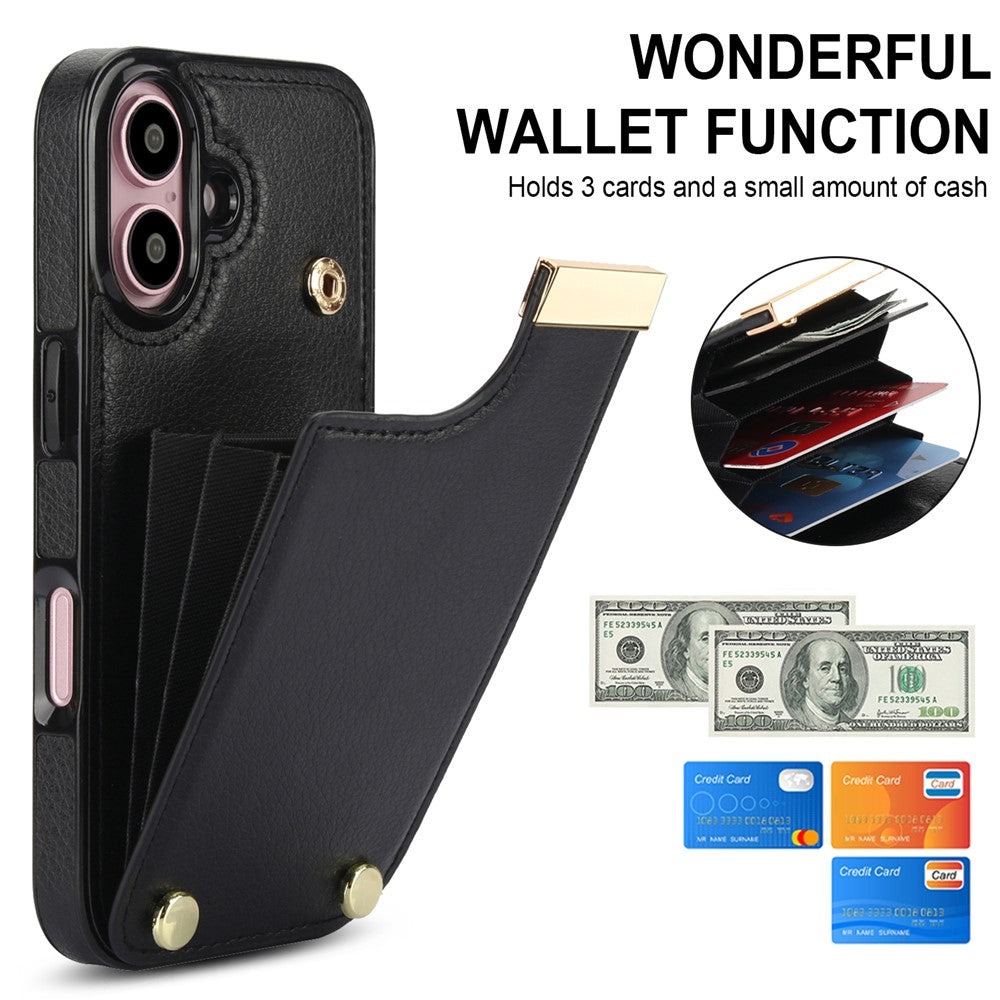 Til iPhone 16 Cover TPU+PU Læder Hardware Dekoration Telefoncover med Kortlomme