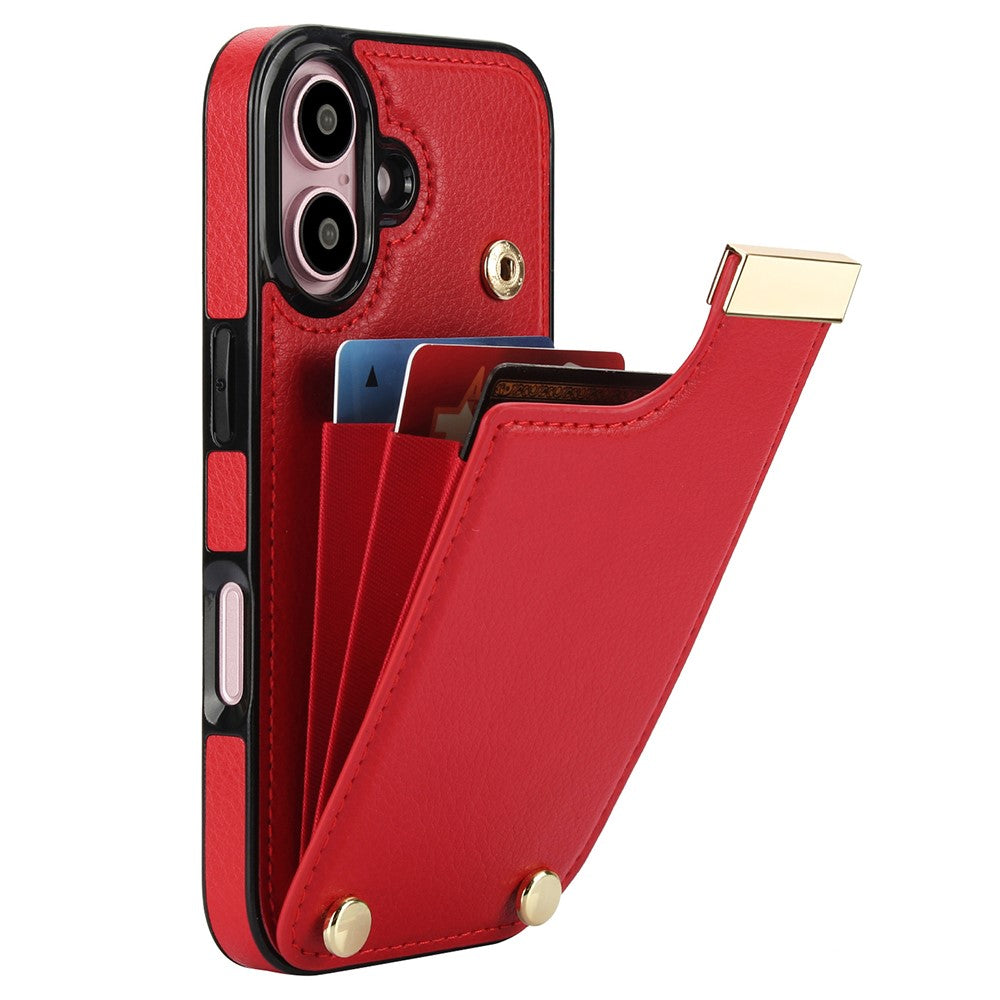 Til iPhone 16 Cover TPU+PU Læder Hardware Dekoration Telefoncover med Kortlomme