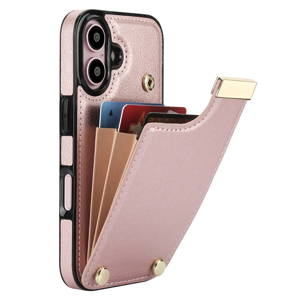 Til iPhone 16 Cover TPU+PU Læder Hardware Dekoration Telefoncover med Kortlomme