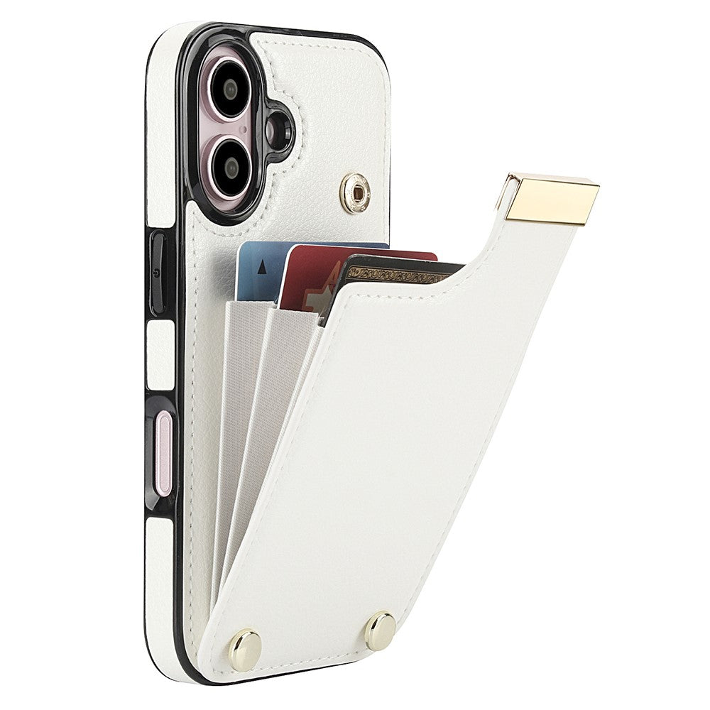 Til iPhone 16 Cover TPU+PU Læder Hardware Dekoration Telefoncover med Kortlomme
