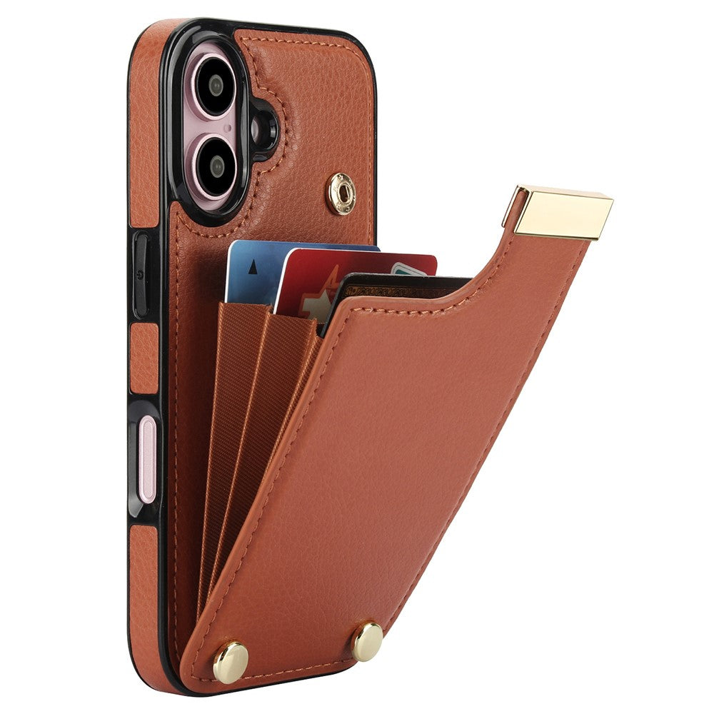 Til iPhone 16 Cover TPU+PU Læder Hardware Dekoration Telefoncover med Kortlomme