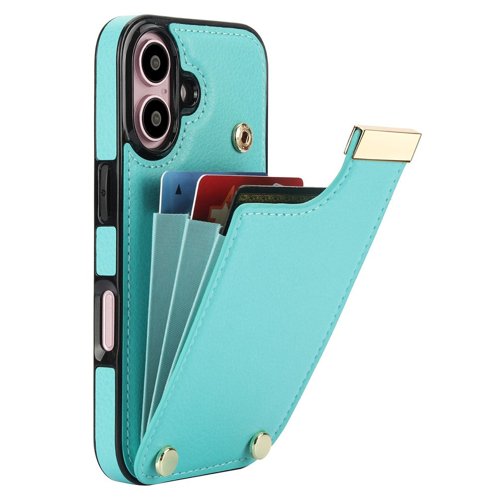 For iPhone 16 Plus Case TPU+PU Leather Hardware Decor Phone Cover with Card Holder