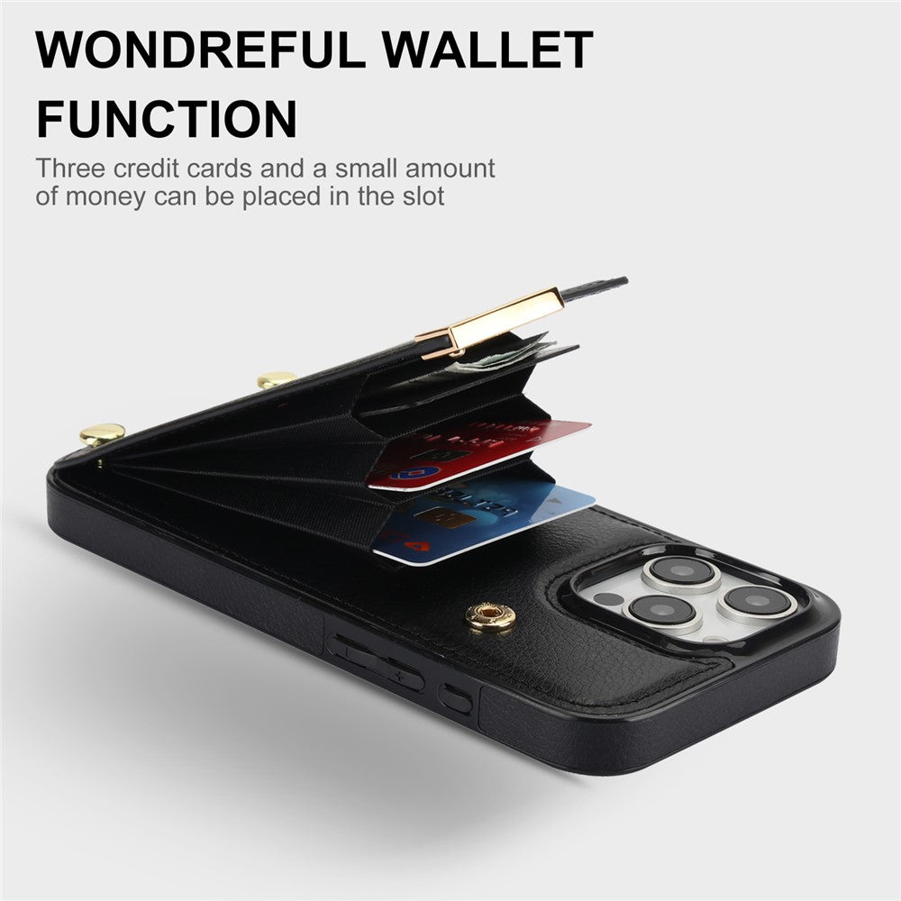 For iPhone 16 Pro Max Case TPU+PU Leather Hardware Decor Phone Cover with Card Holder