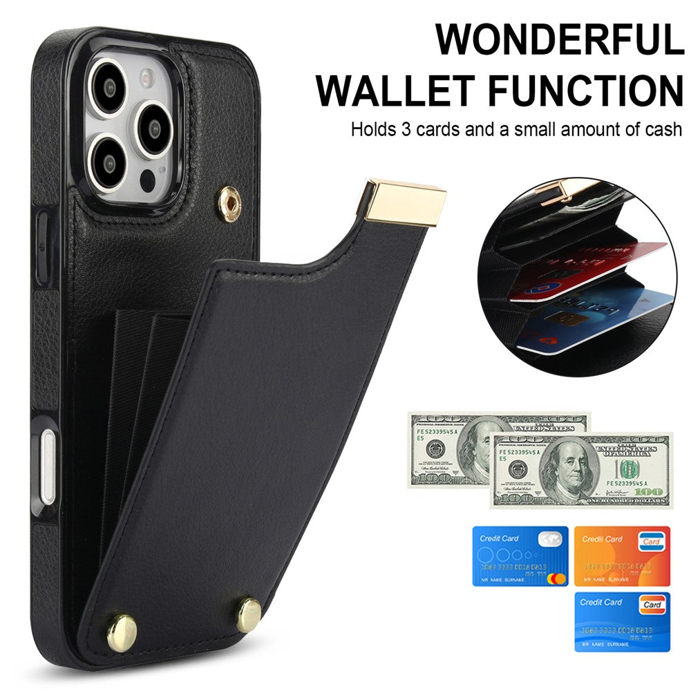 For iPhone 16 Pro Max Case TPU+PU Leather Hardware Decor Phone Cover with Card Holder