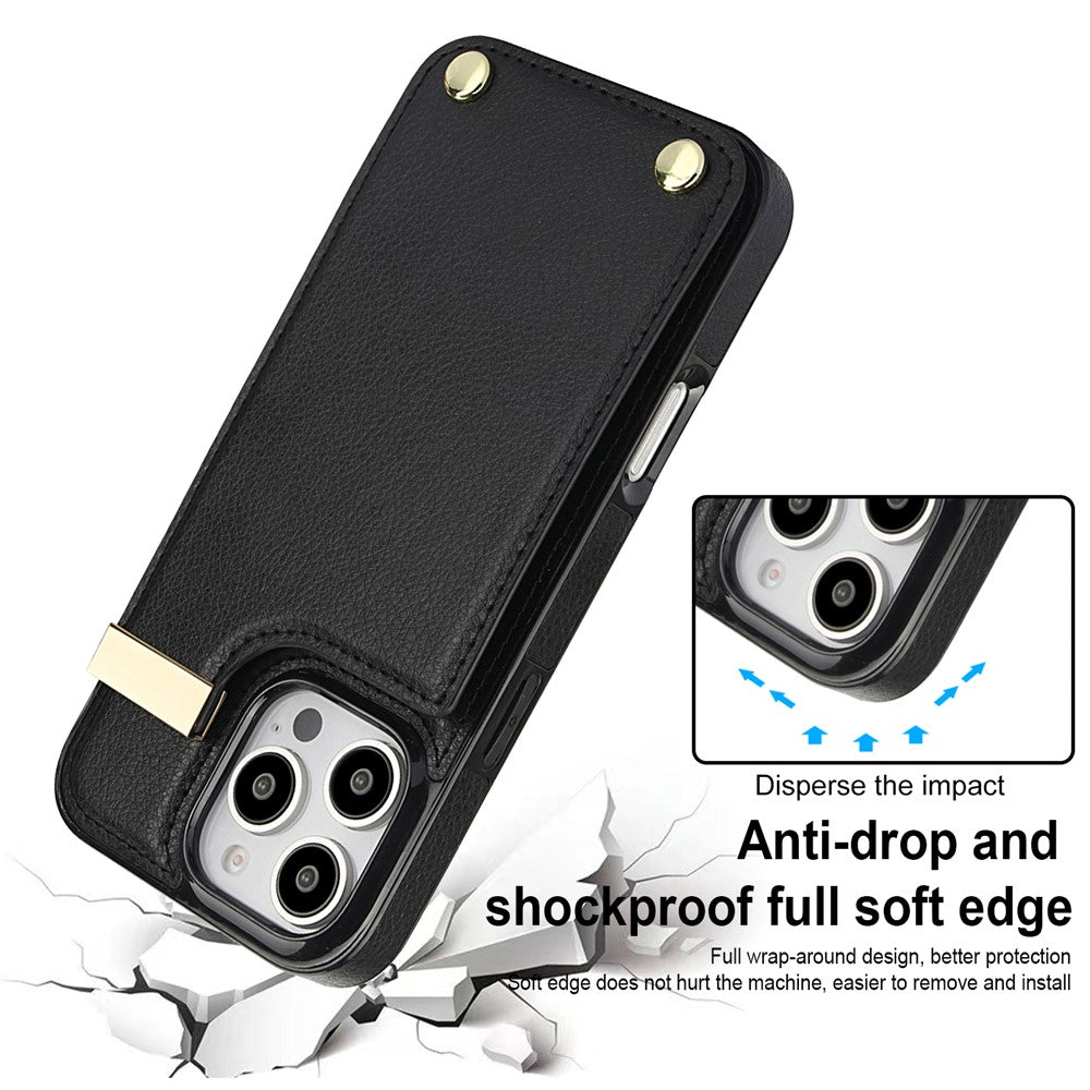 For iPhone 16 Pro Max Case TPU+PU Leather Hardware Decor Phone Cover with Card Holder