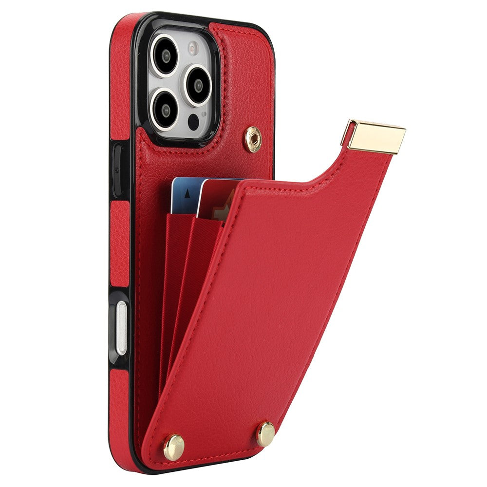 For iPhone 16 Pro Max Case TPU+PU Leather Hardware Decor Phone Cover with Card Holder