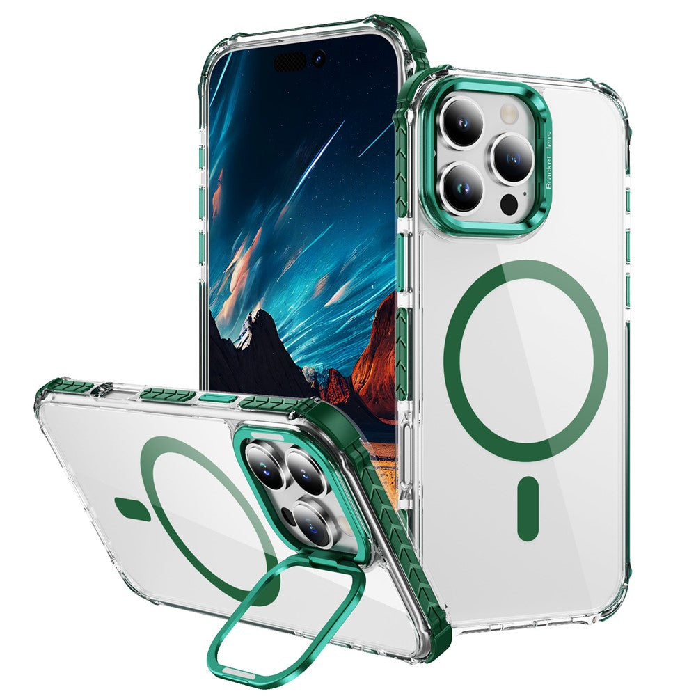 For iPhone 16 Pro Clear Phone Case with Lens Kickstand Cover Compatible with MagSafe