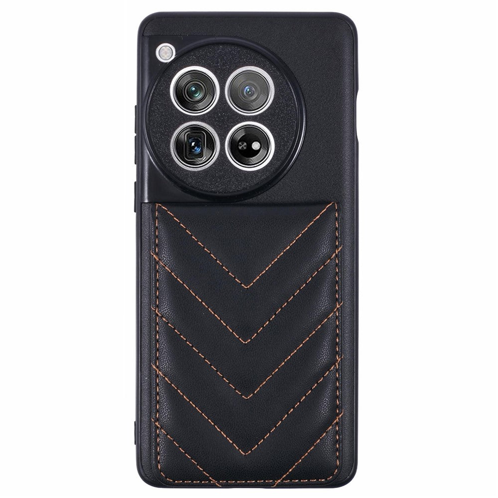 For OnePlus 12 5G Phone Case Rhombus Adhesive Card Bag with Kickstand RFID Blocking
