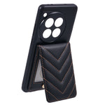 For OnePlus 12 5G Phone Case Rhombus Adhesive Card Bag with Kickstand RFID Blocking