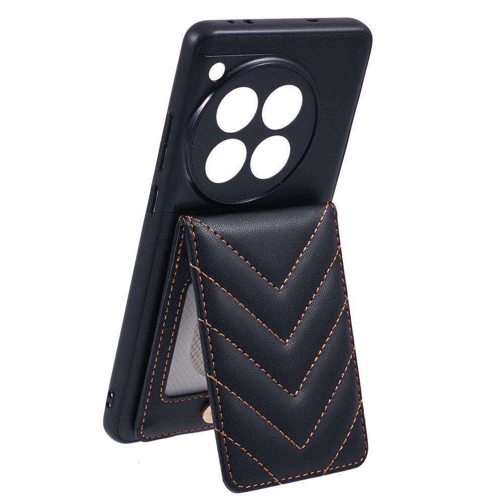 For OnePlus 12 5G Phone Case Rhombus Adhesive Card Bag with Kickstand RFID Blocking