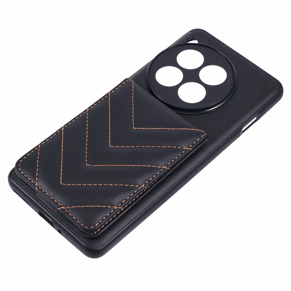 For OnePlus 12 5G Phone Case Rhombus Adhesive Card Bag with Kickstand RFID Blocking