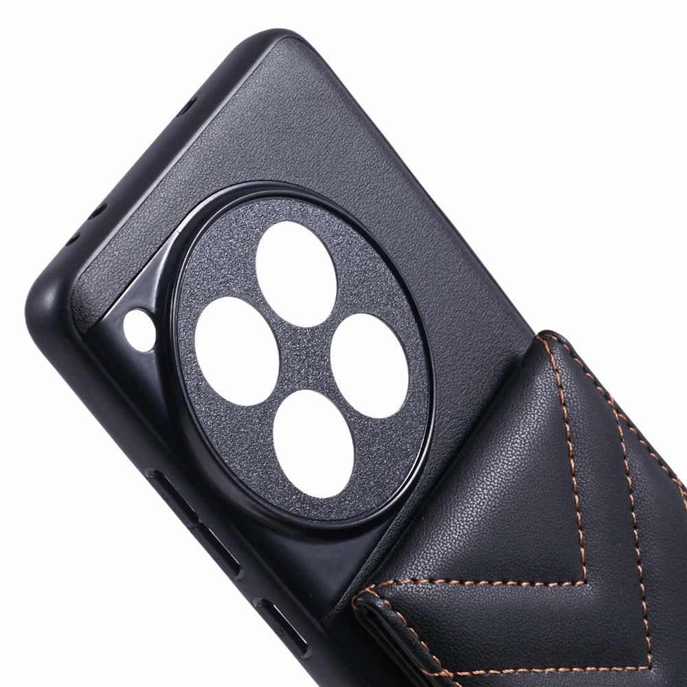 For OnePlus 12 5G Phone Case Rhombus Adhesive Card Bag with Kickstand RFID Blocking