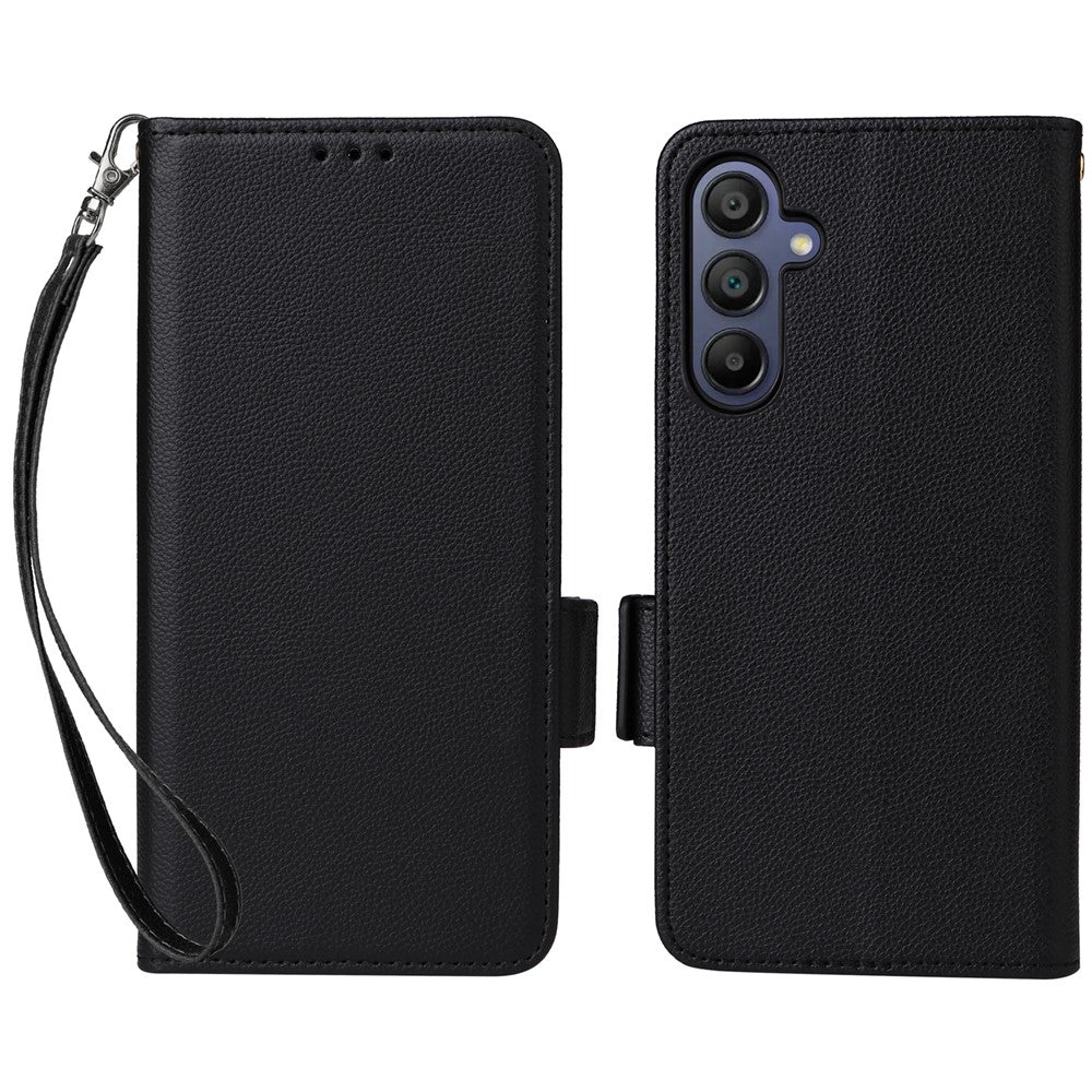 Samsung Galaxy A16 5G / A16 4G-skal med handledsrem, plånboksfodral i PU-läder med litchitextur