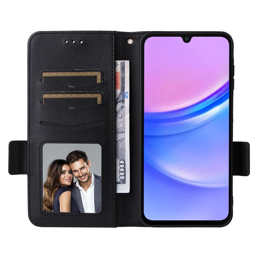 Samsung Galaxy A16 5G / A16 4G-skal med handledsrem, plånboksfodral i PU-läder med litchitextur