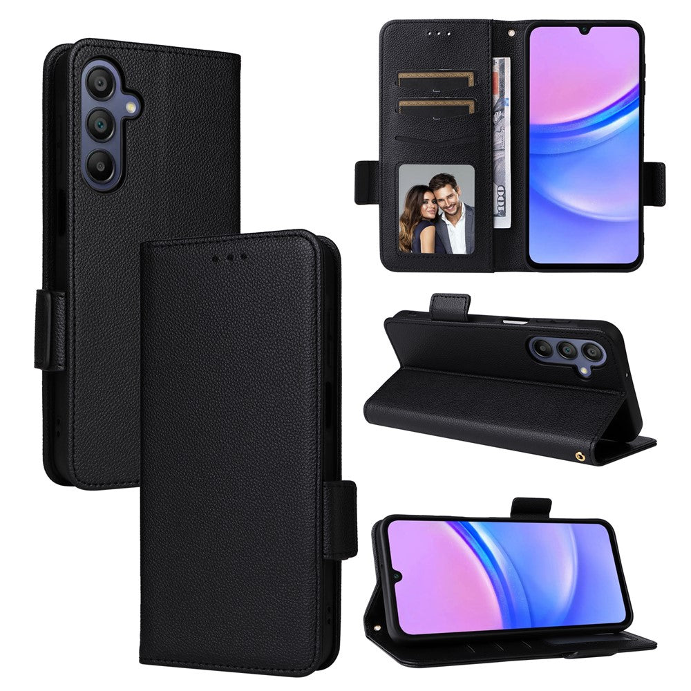 Samsung Galaxy A16 5G / A16 4G-skal med handledsrem, plånboksfodral i PU-läder med litchitextur