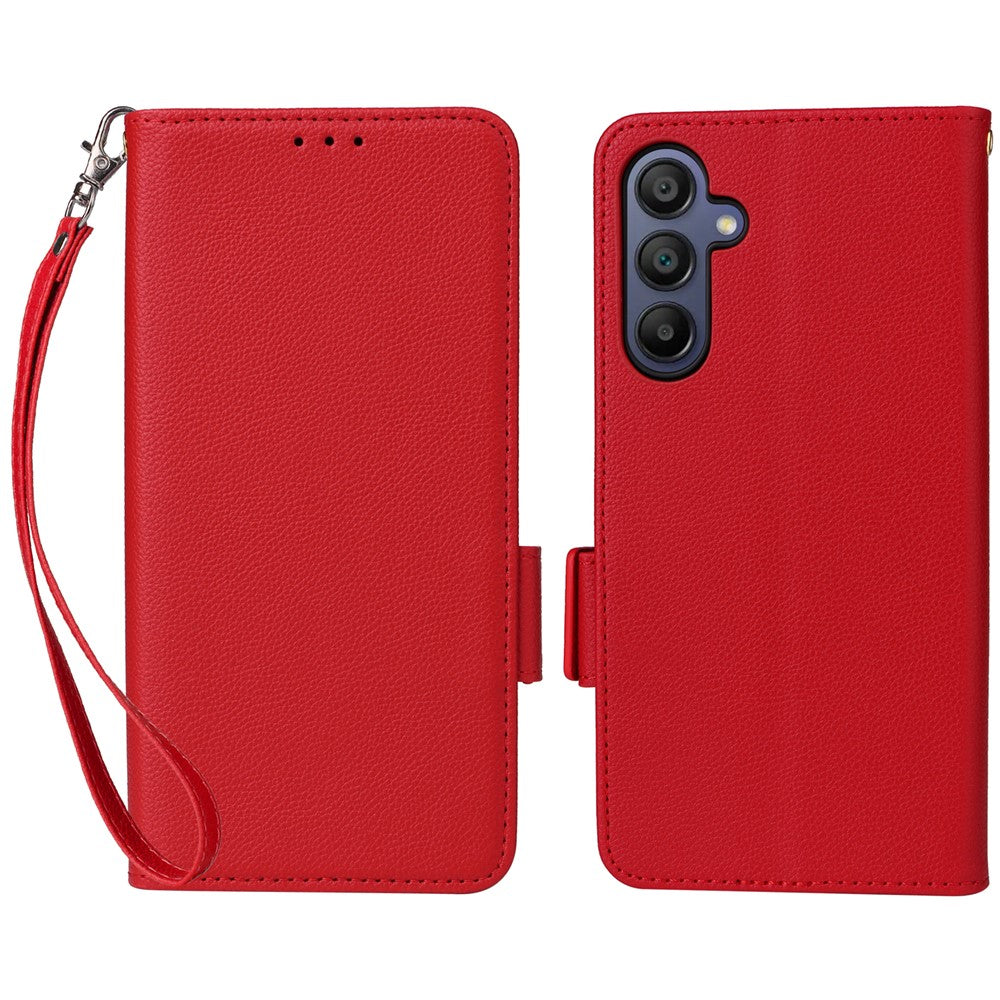 Samsung Galaxy A16 5G / A16 4G-skal med handledsrem, plånboksfodral i PU-läder med litchitextur