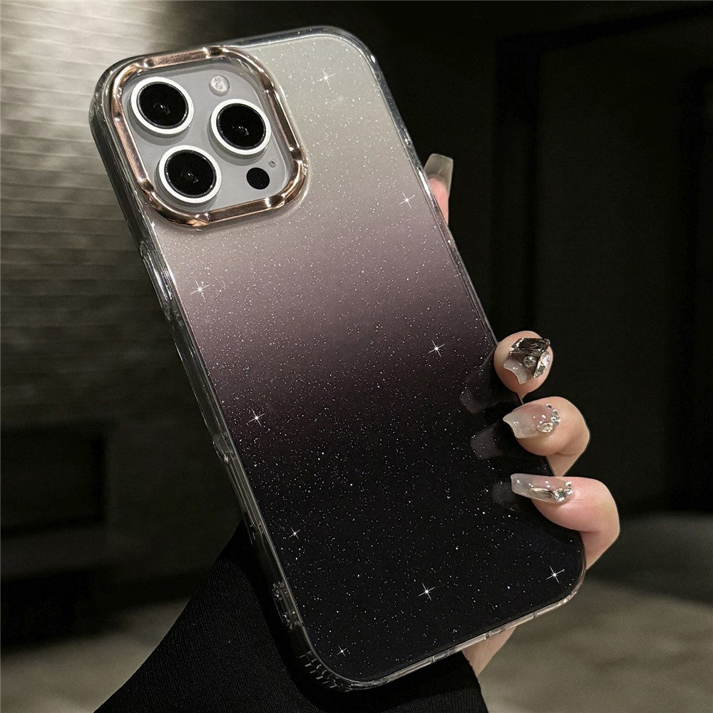 För iPhone 16 Pro Fodral IMD Gradient Glitter PC+TPU Skyddande Mobilskal