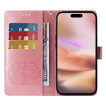 For iPhone 16 Plus Leather Case Butterfly Floral Imprint Wallet Stand Cover