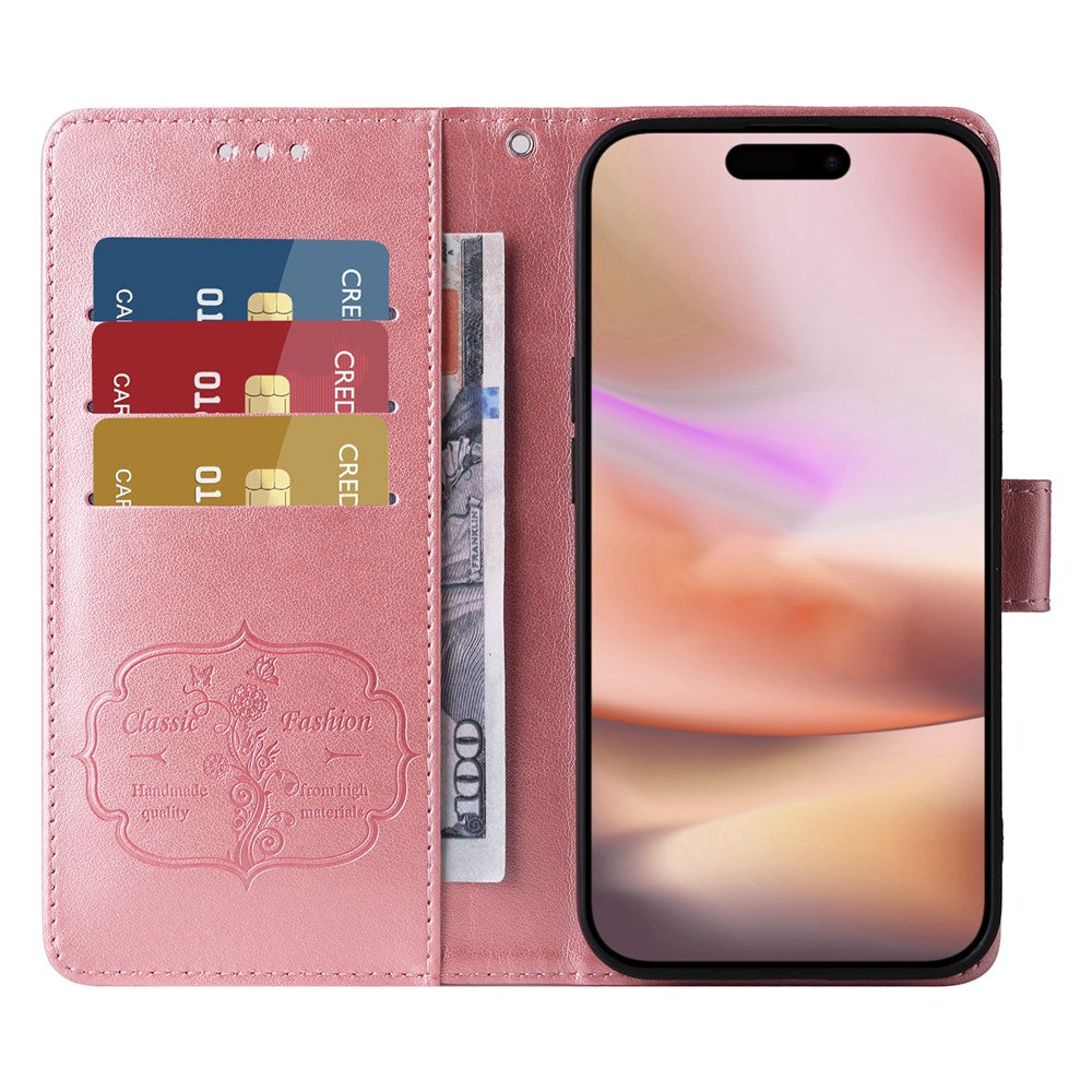 For iPhone 16 Plus Leather Case Butterfly Floral Imprint Wallet Stand Cover