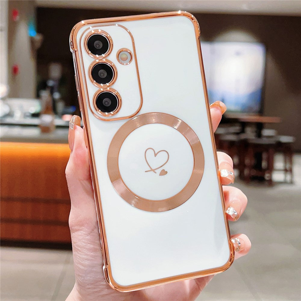 Samsung Galaxy S24 FE Magnetiskt Skal Elektropläterat TPU mobilskal Hollow Love Hearts