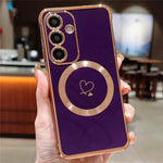 Samsung Galaxy S24 FE Magnetiskt Skal Elektropläterat TPU mobilskal Hollow Love Hearts