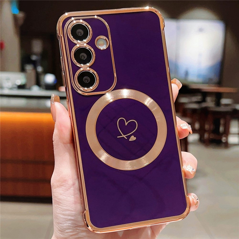 Samsung Galaxy S24 FE Magnetiskt Skal Elektropläterat TPU mobilskal Hollow Love Hearts