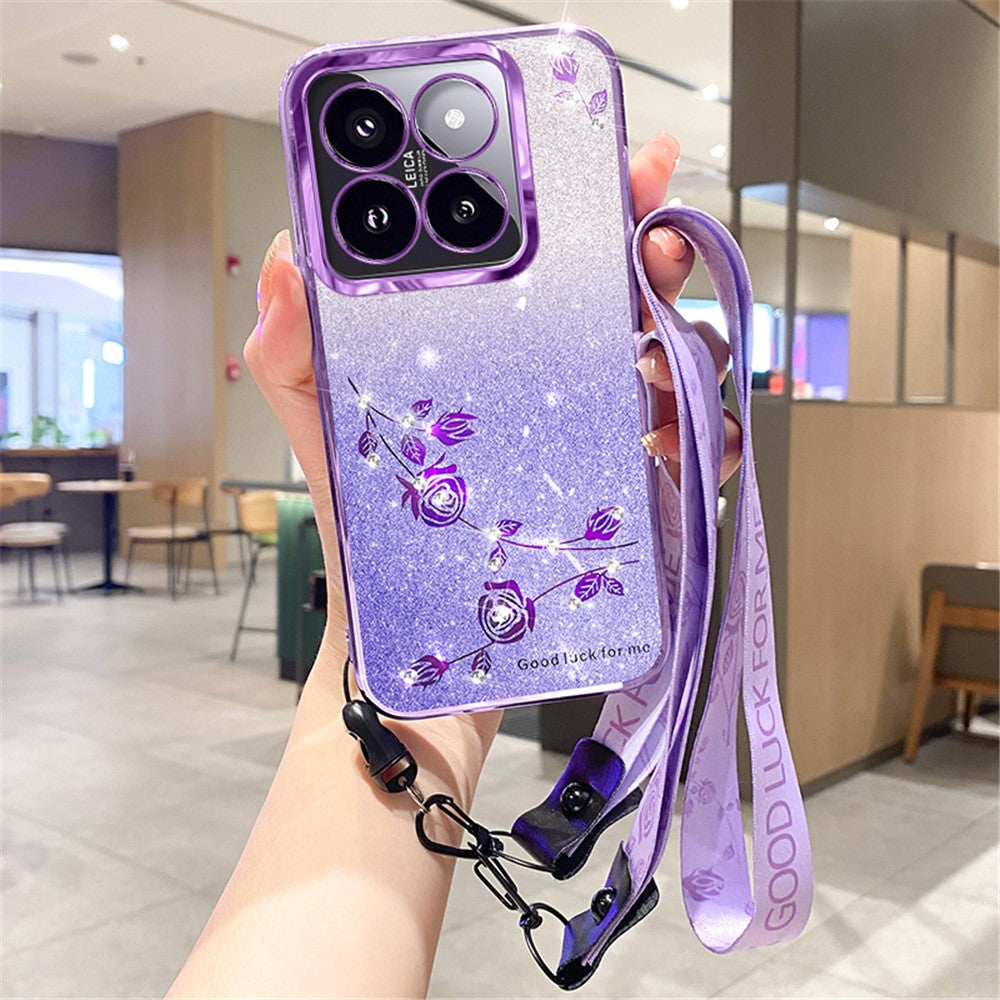 KADEM For Xiaomi 14T Pro Case Flower Pattern TPU Gradient Phone Cover with Lanyards