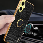 For Samsung Galaxy A06 4G Case Finger Ring Kickstand TPU+Leather 6D Electroplating Phone Cover