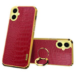 For Samsung Galaxy A06 4G Case Finger Ring Kickstand TPU+Leather 6D Electroplating Phone Cover