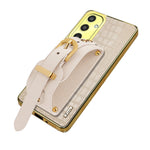 For Samsung Galaxy M35 5G Case Wristband Kickstand PU Leather+TPU 6D Electroplating Phone Cover