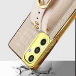 For Samsung Galaxy M35 5G Case Wristband Kickstand PU Leather+TPU 6D Electroplating Phone Cover