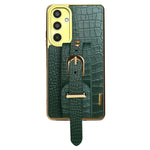 For Samsung Galaxy M35 5G Case Wristband Kickstand PU Leather+TPU 6D Electroplating Phone Cover
