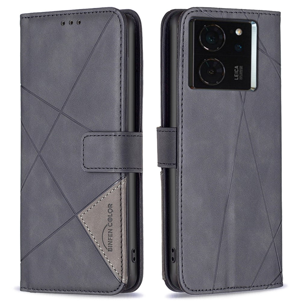 BINFEN COLOR For Xiaomi 14T Pro Phone Cases Wallet Stand Geometry Imprint Leather Cover