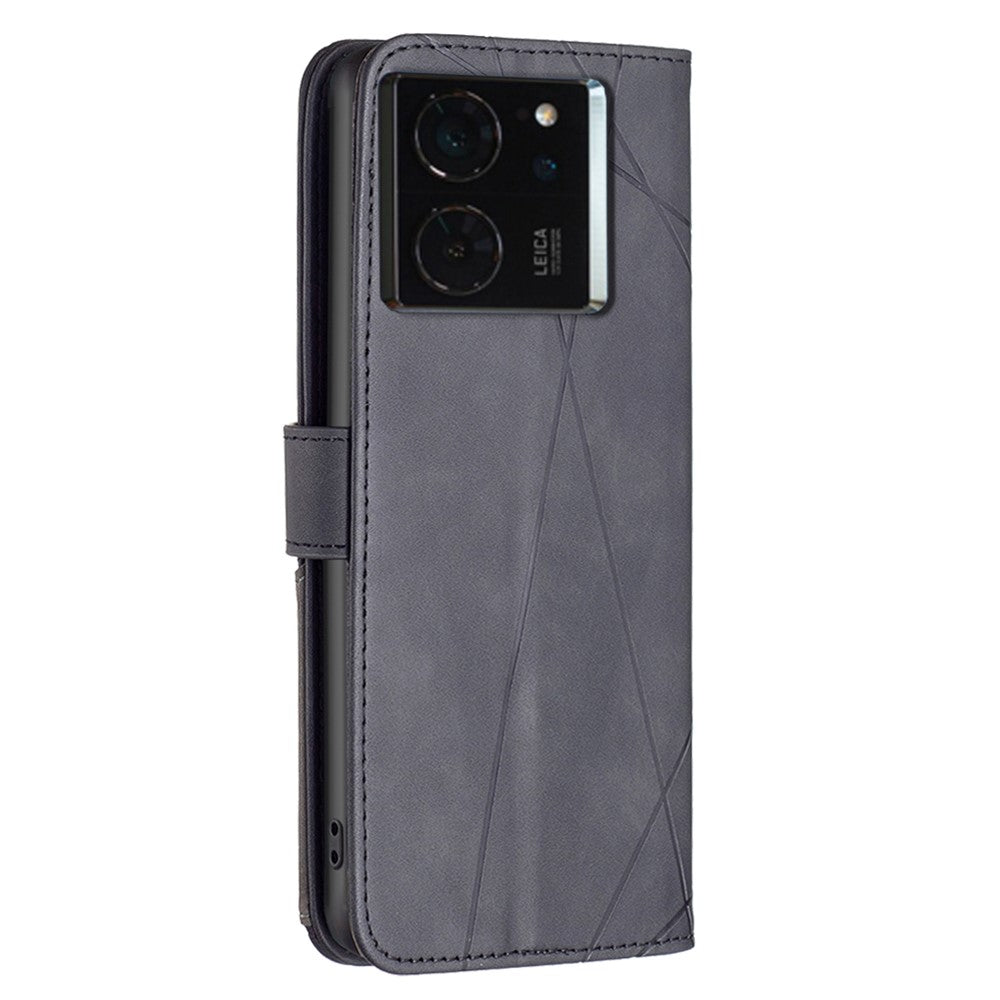 BINFEN COLOR For Xiaomi 14T Pro Phone Cases Wallet Stand Geometry Imprint Leather Cover