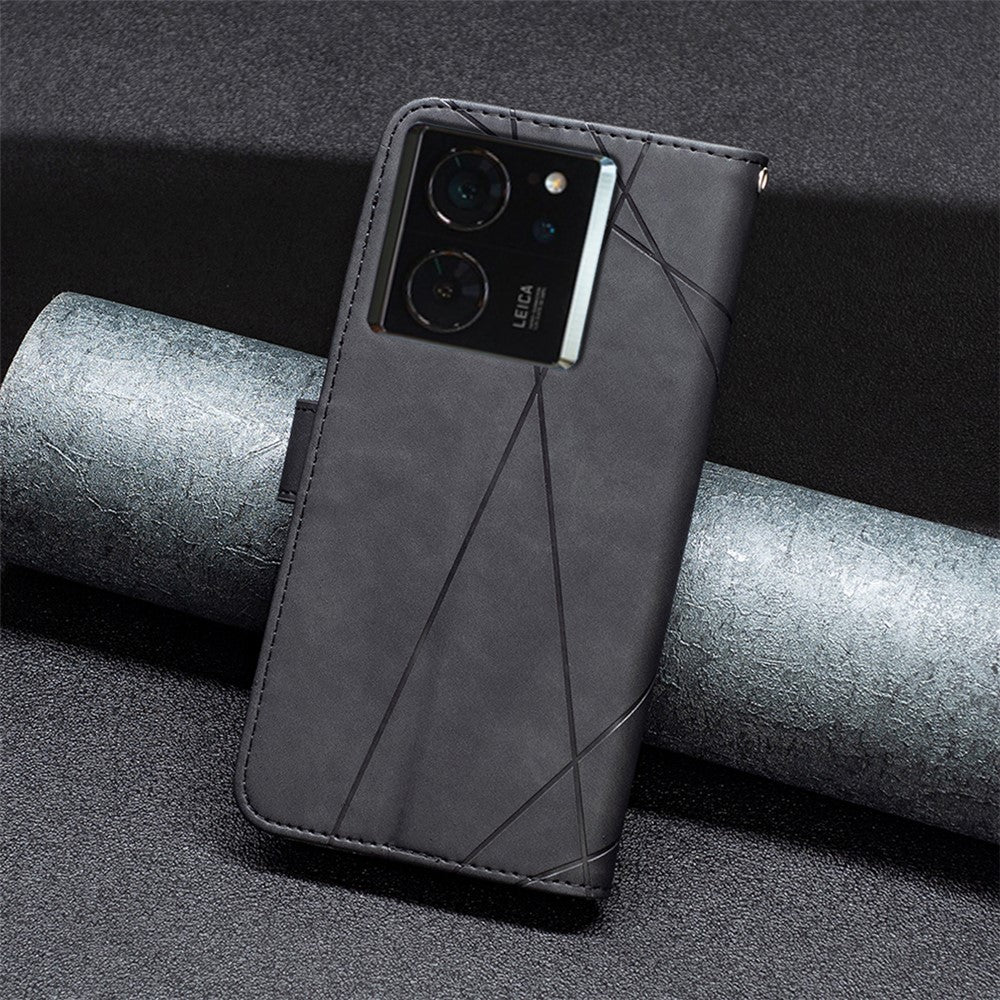 BINFEN COLOR For Xiaomi 14T Pro Phone Cases Wallet Stand Geometry Imprint Leather Cover