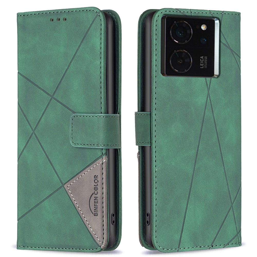BINFEN COLOR For Xiaomi 14T Pro Phone Cases Wallet Stand Geometry Imprint Leather Cover