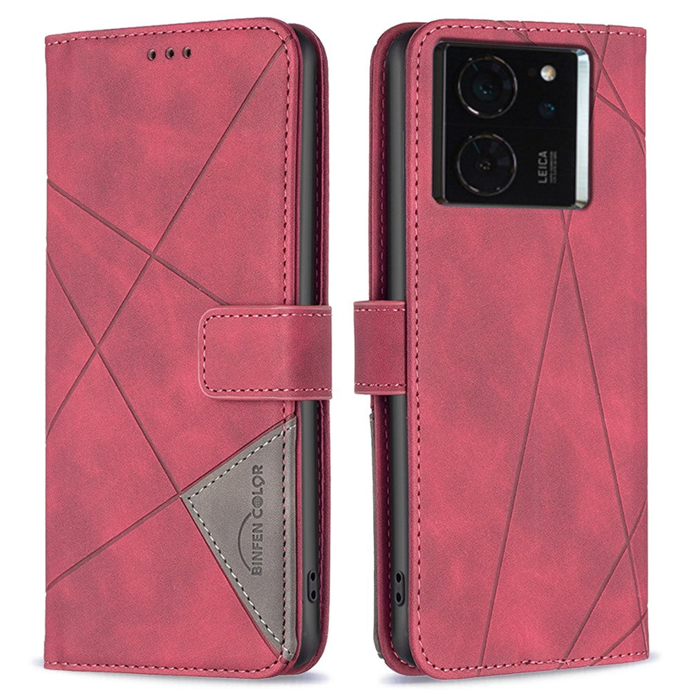 BINFEN COLOR For Xiaomi 14T Pro Phone Cases Wallet Stand Geometry Imprint Leather Cover