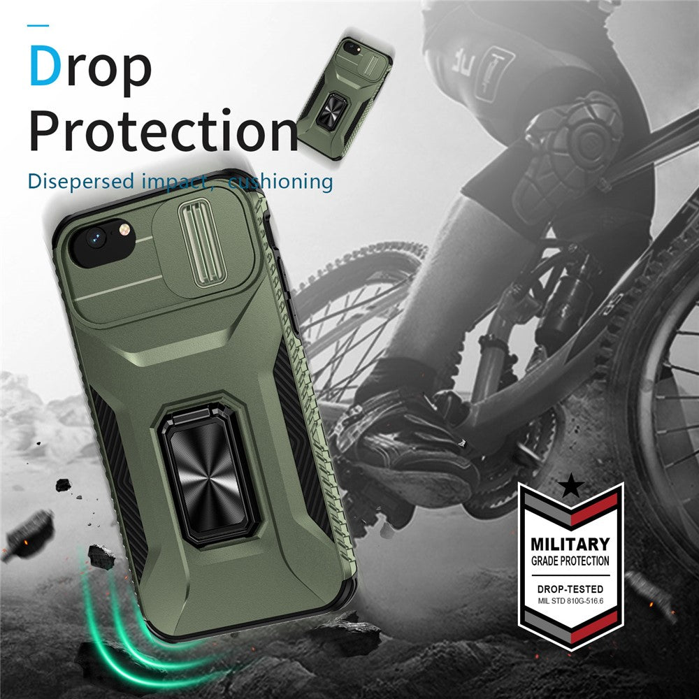 For iPhone SE (2022) / SE (2020) / 8 / 7 / 6s / 6 Case Camshield Kickstand TPU+PC Anti-Slip Phone Cover