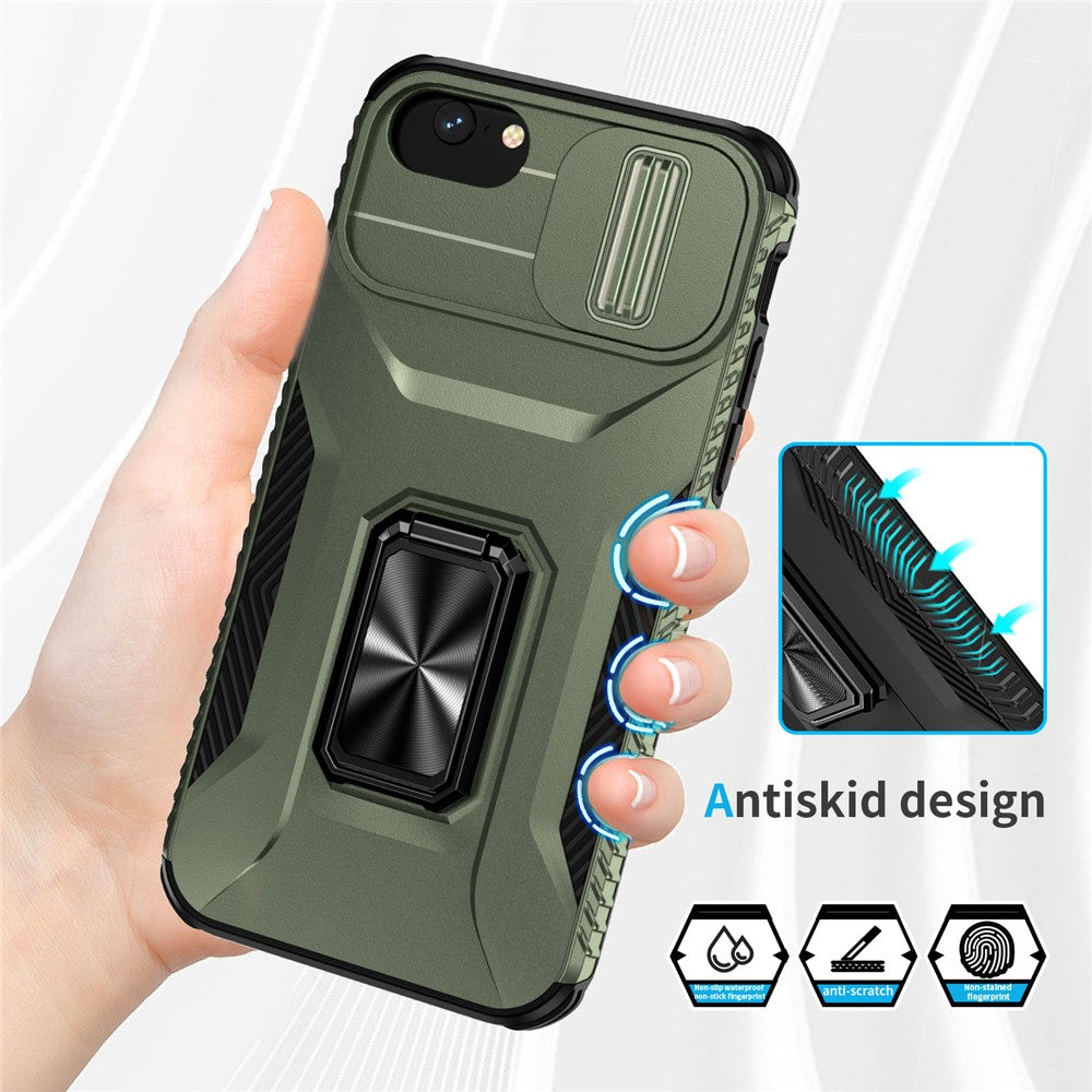 For iPhone SE (2022) / SE (2020) / 8 / 7 / 6s / 6 Case Camshield Kickstand TPU+PC Anti-Slip Phone Cover