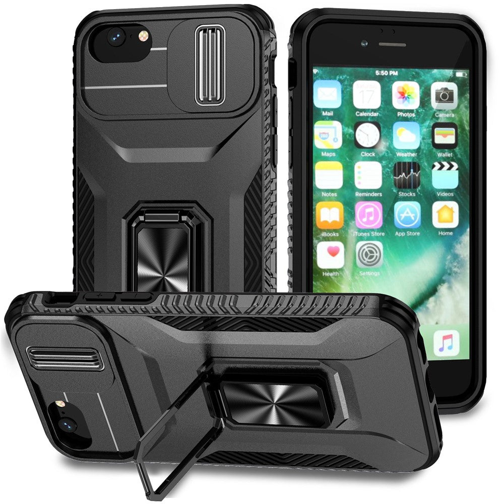 For iPhone SE (2022) / SE (2020) / 8 / 7 / 6s / 6 Case Camshield Kickstand TPU+PC Anti-Slip Phone Cover