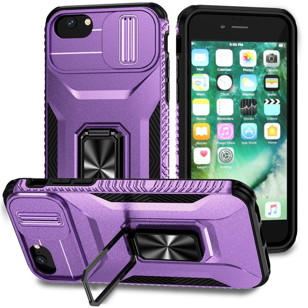 For iPhone SE (2022) / SE (2020) / 8 / 7 / 6s / 6 Case Camshield Kickstand TPU+PC Anti-Slip Phone Cover