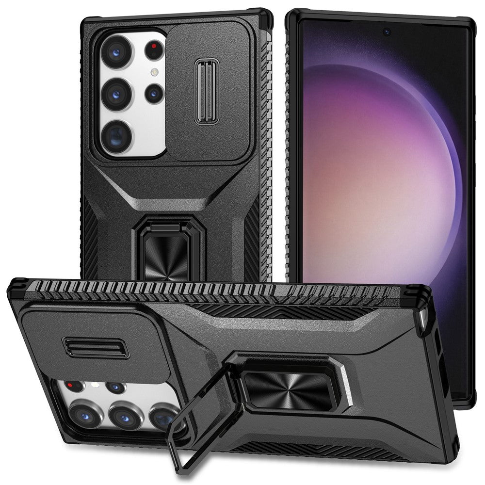For Samsung Galaxy S23 Ultra Case Camshield Kickstand TPU+PC Anti-Slip Phone Cover