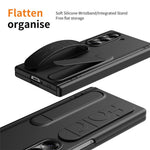 Samsung Galaxy Z Fold5 5G-skal med stativ, armband, PC-mobilskydd med härdat glasfilm