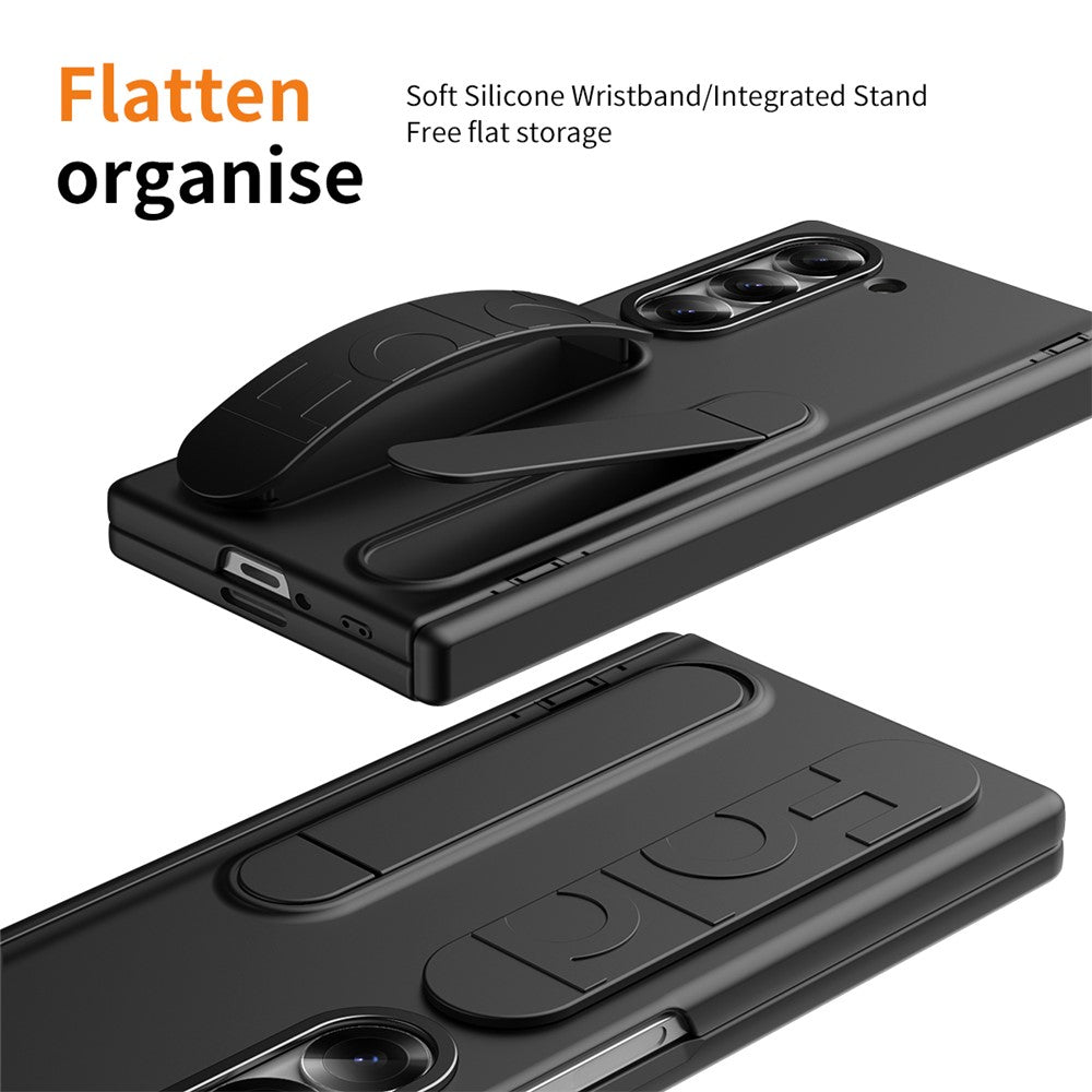 Samsung Galaxy Z Fold5 5G-skal med stativ, armband, PC-mobilskydd med härdat glasfilm