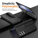 Samsung Galaxy Z Fold5 5G-skal med stativ, armband, PC-mobilskydd med härdat glasfilm