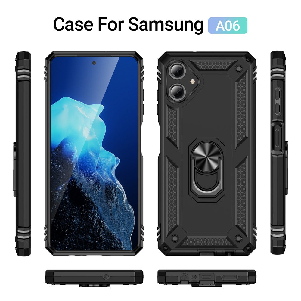For Samsung Galaxy A06 4G Case PC+TPU Phone Cover with Rotary Ring Kickstand
