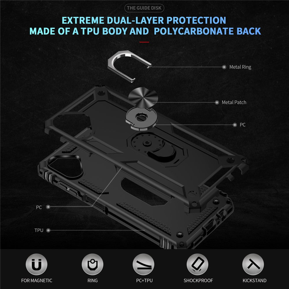 For Samsung Galaxy A06 4G Case PC+TPU Phone Cover with Rotary Ring Kickstand